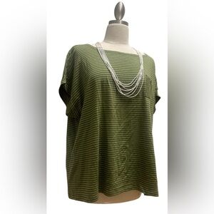 Talbots Olive Striped Short Sleeve Tee
